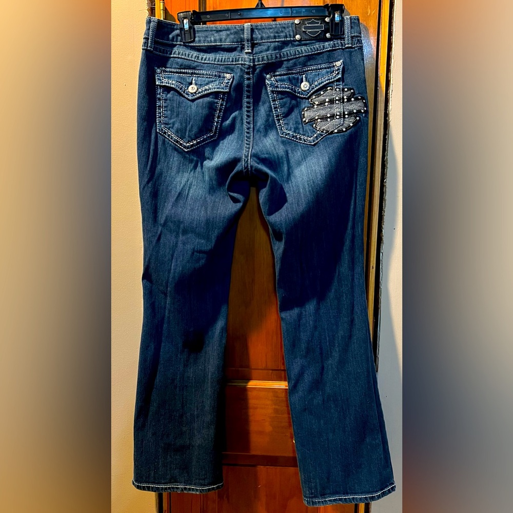 Harley Davidson Denim Blue Jeans Rhinestone Pockets